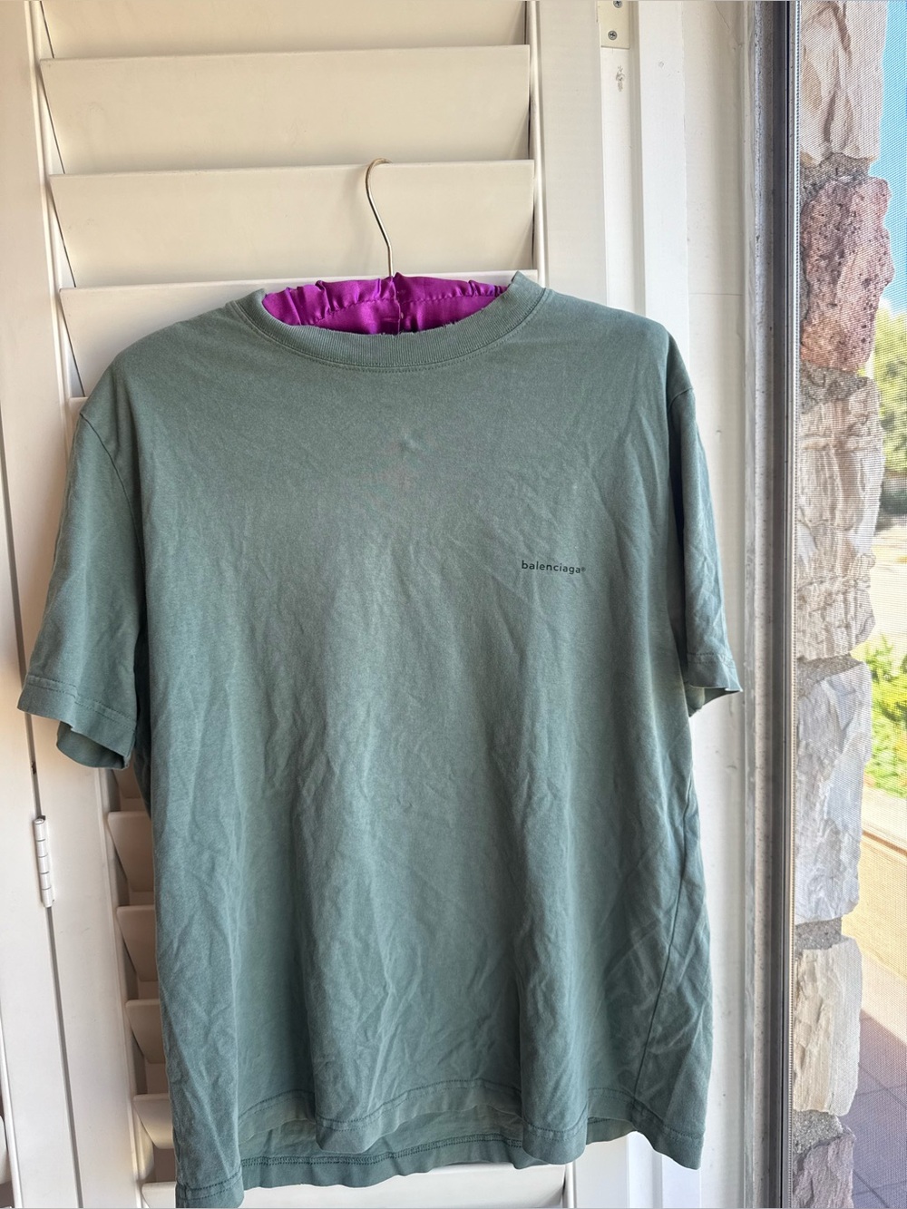 Balenciaga Men's Sage Green Crewneck T-Shirt with Subtle Logo